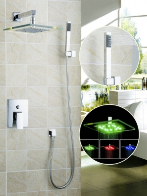 hello bathroom led shower chuveiro set good quality 10"brass&plexiglass shower head 50220-43b rain shower head set wall mount