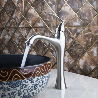 hello tall brushed nickel basin torneira bathroom 8649-2/7 single handle deck mounted vessel vanity sink tap mixer faucet [bathroom-mixer-faucet-1790]