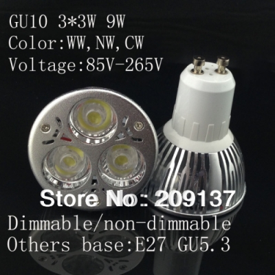 high power gu10 9w led light,led bulb,led lamp,ac85v-265v 10pcs/lot
