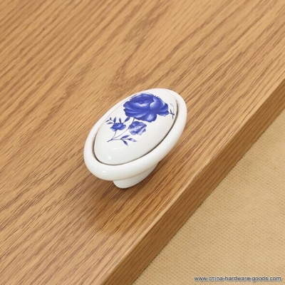 kichen cabinet knob pull handle blue flower ceramic drawer knob pull white dresser cupboard furniture handles pulls knobs [Door knobs|pulls-10]