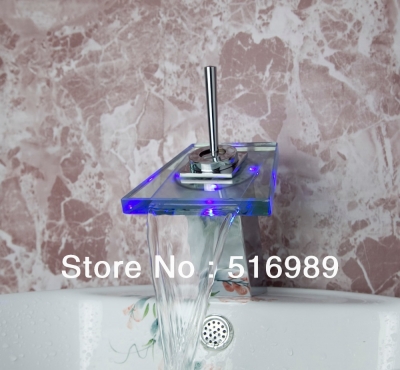 modren new waterfall spout chrome bathroom led rgb mono single lever sink basin mixer tap tree473 [led-faucet-5520]