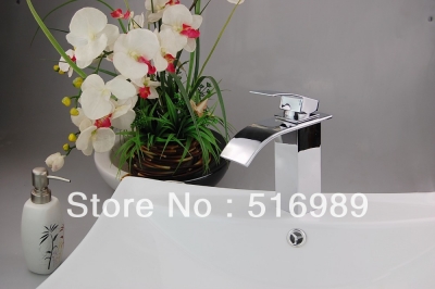 new bathroom deck mount single hole chrome tap faucet waterfall tree34 [waterfall-spout-faucet-9503]