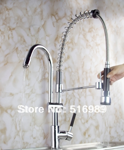 new chrome pull out spray kitchen sink faucet water tap w/ pull down swivel spout leon64 [pull-up-amp-down-kitchen-8163]