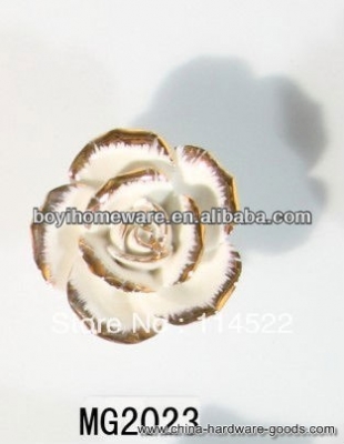 new design white ceramic flower knobs with gold edge cabinet pull kitchen cupboard knob kids drawer knobs mg2023