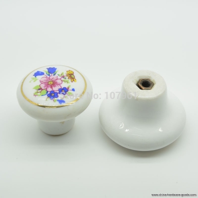 puxador de gaveta handle size elegant flower embessed ceramic cabinet door knobs 28g white color wholes used for drawers [Door knobs|pulls-792]