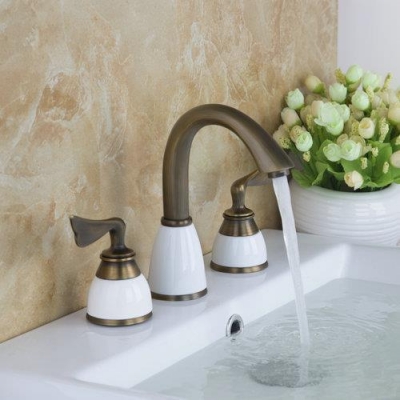 retro antique brass 3 pieces 2 lever bathtub torneira bathroom 96187 deck mounted wash basin sink vessel vanity tap mixer faucet [3-pcs-bathtub-faucet-set-618]