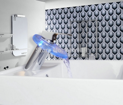 round led color changing glass waterfall bathroom basin faucet chrome finish mixer tap cp 20 [led-faucet-5543]