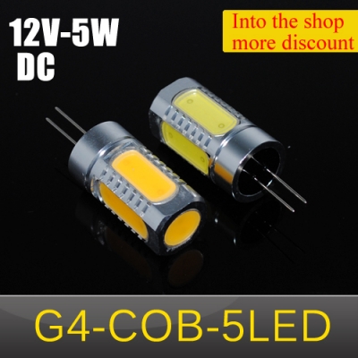 ultra brughtness led lamps g4 cob 5leds 5w crystal chandelier dc 12v car led bulbs aluminum pendant light 10pcs/lots
