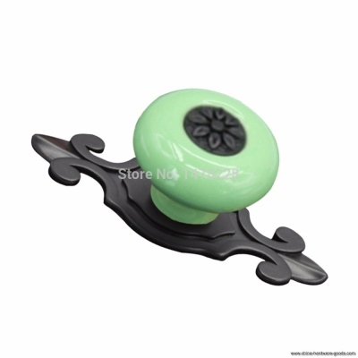 1 pair pull knobs black zine alloy base green ceramic door drawer cupboard handle b2c shop [Door knobs|pulls-2721]