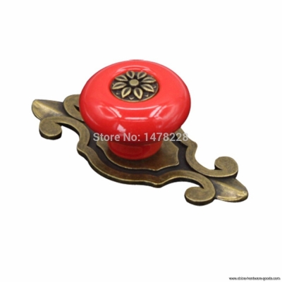 1 pair red ceramic door drawer cupboard handle pull knobs bronze zine alloy base b2c shop