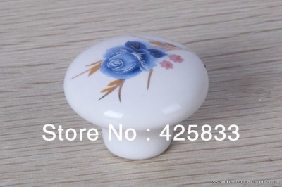 10pcs blue rose ceramic pulls and white drawer knobs flower kitchen handles white drawer pulls cabinet handle wardrobe