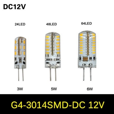 1pcs g4 3014 smd 3w 5w 6w led crystal lamp pendant light dc 12v silicone body led corn bulb chandelier 24leds,48leds,64leds. [g4-base-type-series-3333]