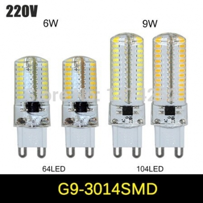 1pcs led lamps g9 6w 9w led lamp 3014 smd ac 200v 240v led corn bulb 64leds 104leds crystal chandelier cob spot light zm00582 [crystal-lamp-186]