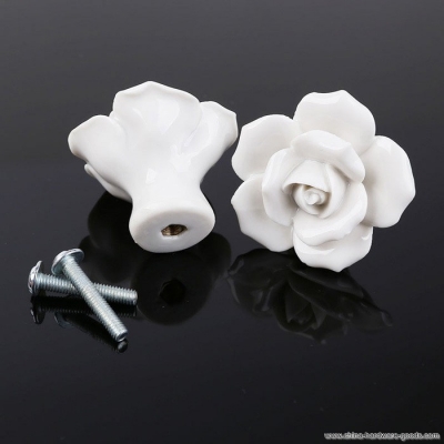 2pcs ceramic white rose knobs flower furniture handles cabinet door knobs porcelain cupboard handles drawer wardrobe pull handle
