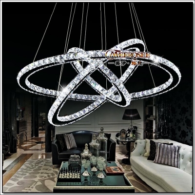 3 rings crystal led chandelier light fixture crystal light lustre hanging suspension light for dining room, foyer, stairs