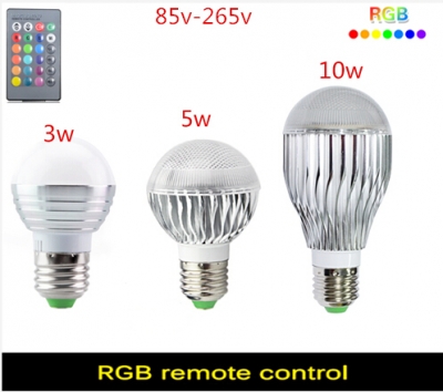 3w 5w 10w e27 rgb led light lamp dimmable led spotlight 110v 220v spot light bulb 16 colors change + 24key ir remote controller