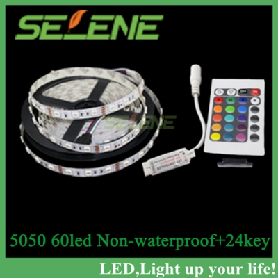 5m rgb led strip 5050 non-waterproof 60led/m dc12v led strip light 300 leds+24keys mini remote controller christmas lights [smd5050-8670]