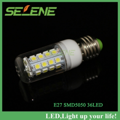 5ps/lot ultra bright smd 5050 e27 36led 7w 580lms led corn lamp bulb lights white or warm white ac220v-240v bulb [smd5050-8686]