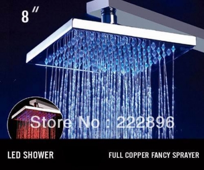 8 inches square brass led rainfall shower head color change by time changes or water temperature changes chuveiro [shower-heads-8311]