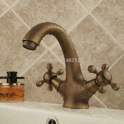 classic two handles antique brass basin faucet [basin-faucet-41]