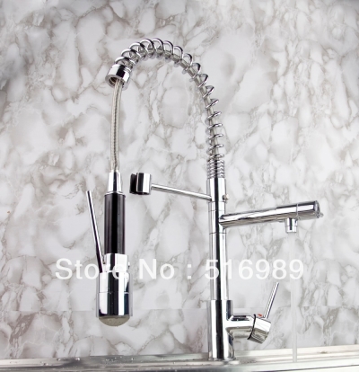 deck mount pull out led faucet chrome water power swivel kitchen sink tap double handle tige2