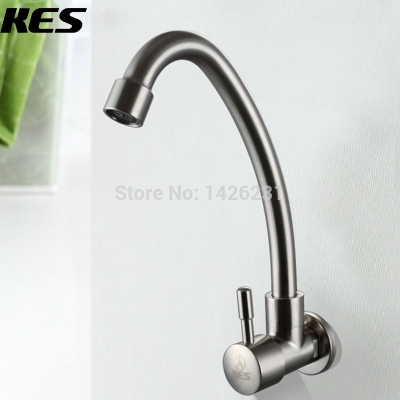 kes k950a sus304 stainless steel cold tap single lever kitchen faucet lead- wall mount 1/2" male connection, brushed [kitchen-faucet-4100]