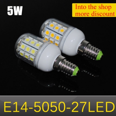 led corn bulbs e14 5w 5050 smd 27 leds 220v led lamp spotlight lighting 2pcs/lots