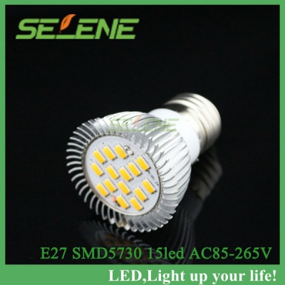 new, 50pcs/lot e27 5730 smd led 15led 6w 600lms led spotlight spot lamp bulb 85-265v