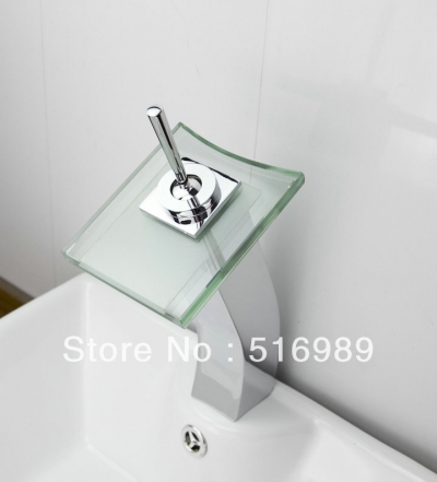 new modern single hole vessel bathroom basin sink waterfall faucet leon38 [glass-faucet-3681]