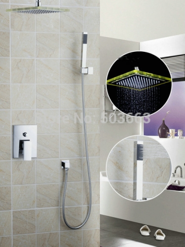 new tempered galss shower set torneira 9" rain shower head +heldhead bathroom 57705a bathtub chrome basin sink tap mixer faucet