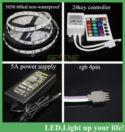 rgb led strip 5m 60led 5050 smd non-waterproof 24 key ir remote controller 12v 5a flexible light led tape home decoration lamps [smd5050-8731]