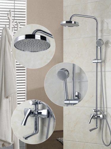 round 8"abs plastic shower head 3 water ways bathroom brass shower set wall-mount chrome shower faucet ds-53035