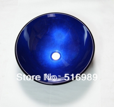 round blue counter basin bathroom artistic tempered glass vessel vanity hand print color sink bowl tree148
