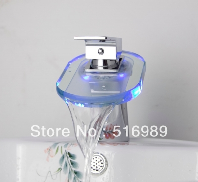 short single handle basin waterfall faucet 3 colors led battery power deck mount bathroom mixer tap sink chrome grass3201