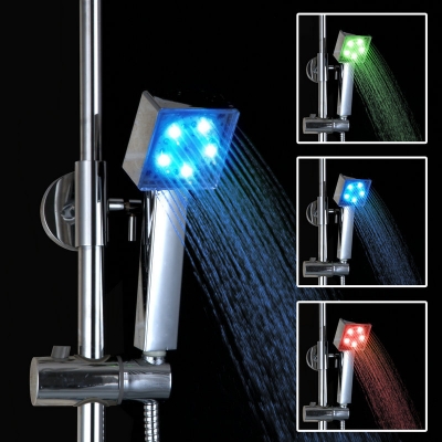 square chrome finish temperature-controlled 3 colors led hand shower handheld shower head dd11 [hand-shower-3921]
