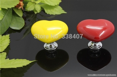 yellow / red heart shape ceramic bedroom drawer pulls knobs furniture hardware knobs