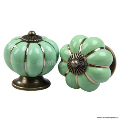 1 pair green pumpkin knobs ceramic door drawer cupboard pull handles 40mm ni5l