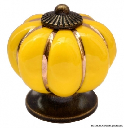 10pcs yellow ceramic handle pull knobs cabinet pumpkin door cupboard drawer knobs locker for home kitchen decoration [Door knobs|pulls-513]