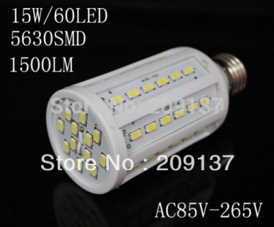 15w 5630 smd 60 led corn bulb light e27 led lamp 85v-265v 360 degree white/warm white [led-corn-light-5206]