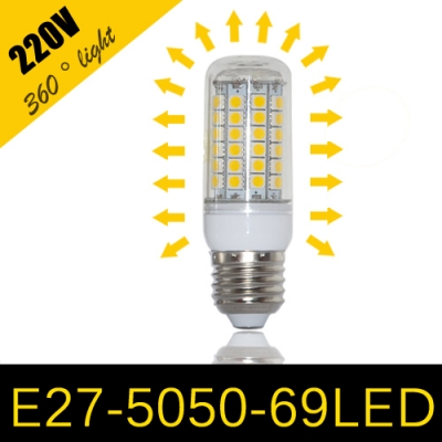 1pcs 2014 new high bright 15w wall led lamps e27 69 leds 220v 5050 smd corn led bulb ceiling light [5050-chip-series-788]