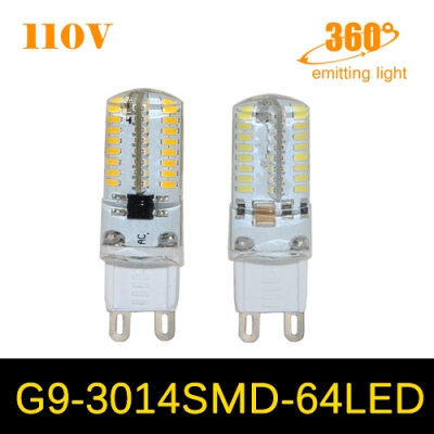 1pcs silicone body g9 110v 127v 6w 3014 smd 64 led crystal lamp corn bulb droplight chandelier cob spotlight 360 degree
