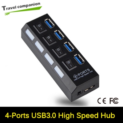 2015 high speed 4 ports usb 3.0 hub with on/off switch for desktop laptop ac power adapter with ce rohs 3.0 usb cable hub