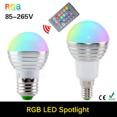 2015 new rgb led bulb e27 e14 3w led lamp light led spotlight spot light bulb 16 color change dimmable lampada led 110v 220v [led-rgb-light-5963]