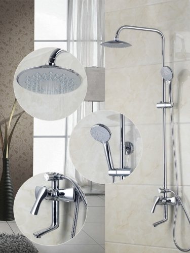 3 waterout ways bathroom brass shower set wall-mount 8" a grade abs plastic shower head chrome shower faucet ds-53033