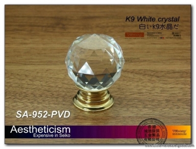 (4 pieces/lot) 30mm viborg k9 glass crystal knobs drawer handle& cabinet pulls&drawer knobs, sa-952b-pvd-30
