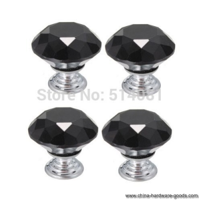 4pcs black 30mm crystal glass diamond shape cabinet knob drawer pull handle kitchen