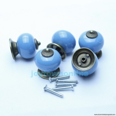 5pcs blue ceramic door knob cabinet drawer furniture cupboard pull handle #1jt [Door knobs|pulls-2543]