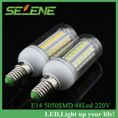 5pcs/lot led lights lamps e14 9w smd 5050 48leds light ultra brightness chip 5050smd 220v corn led bulbs [smd5050-8677]