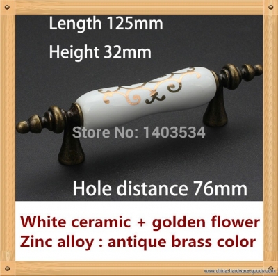 8pcs 76mm ceramic handle kitchen furniture handle cabinet handle drawer handle antique brass color [Door knobs|pulls-2337]