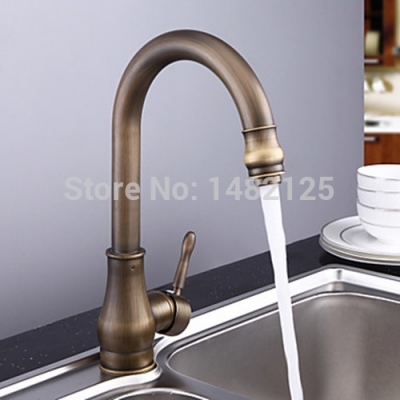 antique brass finish single handle kitchen faucet
